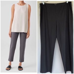 Eileen Fisher Washable Crepe Pants Women L Gray Stretch Pull On Minimalist Prep